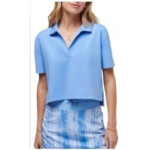 Travis Mathew Polo Golf Women’s L Deco District cornflower Blue cropped shirt